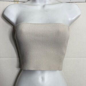 Aritzia Babaton Cream Ribbed Strapless Crop Top Sculpt Knit Cropped Tube Top